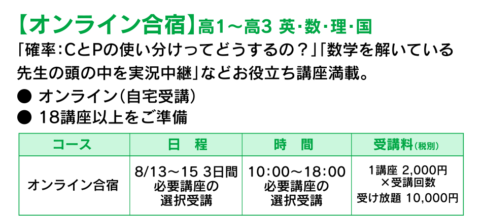 【オンライン合宿】高1?高3 英・数・理・国