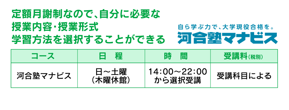 定額月謝制なので、自分に必要な授業内容・授業形式学習方法を選択することができる