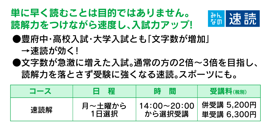 単に早く読むことは目的ではありません。読解力をつけながら速度し、入試力アップ!