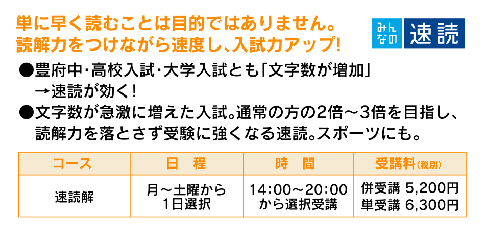 単に早く読むことは目的ではありません。読解力をつけながら速度し、入試力アップ!